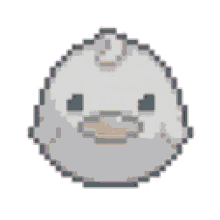 a pixel art illustration of a yellow chicken with an orange beak and a crown on its head .