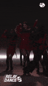 a group of girls are dancing and the words relay dance are on the bottom