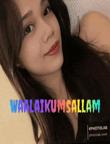 a photo of a woman with the words waalaikumsallam written on it