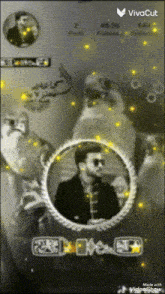 a black and white photo of a man in a circle with the word vivacut on the bottom