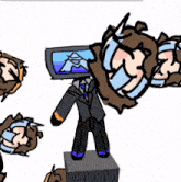 a drawing of a man with a tv head