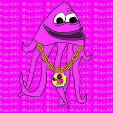 a cartoon squid wearing a gold chain and a spongebob pendant