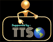 a cartoon character points to a sign that says " supported by tts "