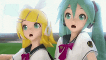 a couple of anime girls standing next to each other
