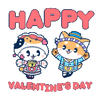 a happy valentine 's day greeting card with two cartoon animals
