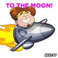 a cartoon of a man flying a rocket with the words to the moon