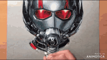a drawing of an antman helmet is made in animatica