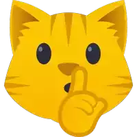 a yellow cat with its finger on its lips