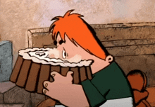 a cartoon character with red hair is holding a cake with a number 18 on it