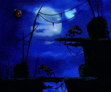a blue sky with a full moon and a red circle in the middle