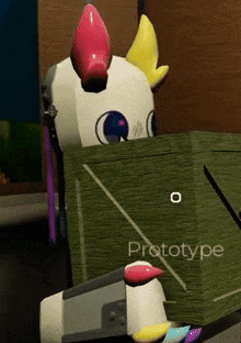 a cartoon character is sitting in a box with the word prototype on it