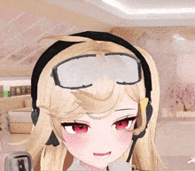 a girl wearing headphones and goggles is smiling
