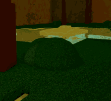 a computer generated image of a grassy area with a puddle of water in the middle