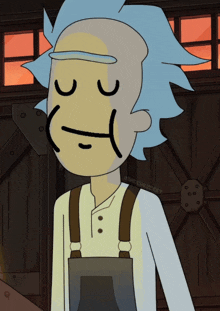 a drawing of rick from rick and morty with a sad face