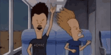 a cartoon of beavis and butthead sitting on a train