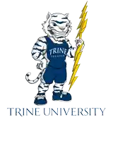 a logo for trine university with a tiger holding a lightning bolt