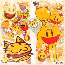a picture of a cat with a bunch of smiley faces surrounding it