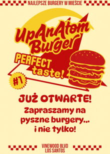 an advertisement for upanom burger perfect taste