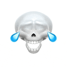 a white skull with blue tears coming out of its eyes .