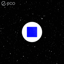 a blue square in the middle of a white circle with the word eco on the bottom
