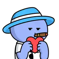 a cartoon character wearing a blue hat and tie is smoking a cigar