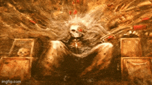 a painting of a skeleton sitting on a throne with the words imgflip.com below it