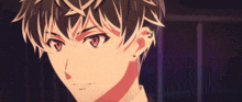 a close up of a anime character 's face with a purple background