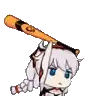 a pixel art drawing of a girl holding a bat over her head .
