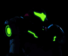 a video game character with glowing green lights on his chest
