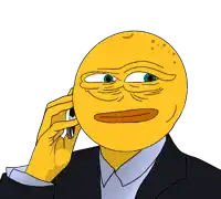 a cartoon of a man with a yellow face talking on a cell phone