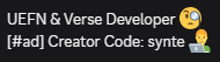 uefn & verse developer #ad creator code synte written on a black background