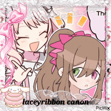 a picture of two girls with the words laceyribbon canon