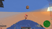 a screenshot of a minecraft game shows a person on a rock