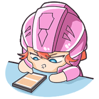 a cartoon of a girl wearing a pink helmet looking at a cell phone .