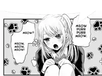 a black and white drawing of a girl with the words meow purr purr meow