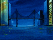 a cartoon character is walking across a bridge with icicles coming out of it