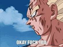a cartoon character says okay fuck you in front of a cloudy blue sky