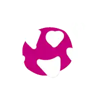 a pink circle with white hearts on it on a white background