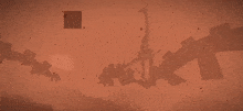 a silhouette of a dragon flying through the air in a video game with a red background .