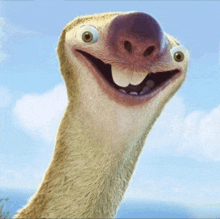 a close up of a cartoon ostrich with a big smile on its face