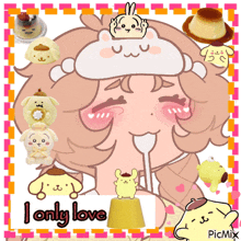 a cartoon of a girl with a spoon in her mouth and the words i only love