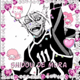 a drawing of a man with the name shidou de mora on the bottom