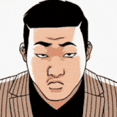 a cartoon of a man wearing a striped suit making a funny face