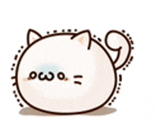 a cartoon drawing of a cat with ears and a tail on a white background .