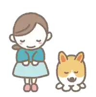 a cartoon drawing of a woman and a dog with their eyes closed