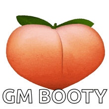 a heart shaped peach with the word booty below it