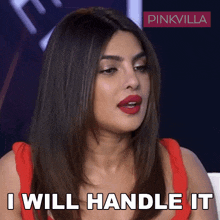a woman says i will handle it in front of a pinkvilla logo