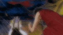 a man in a red cape is standing next to a man in a white robe in the rain in a cartoon .