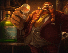 a man in a suit is holding a glass of wine in front of a bottle of responsibly