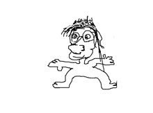 a black and white drawing of a man with glasses and dreadlocks